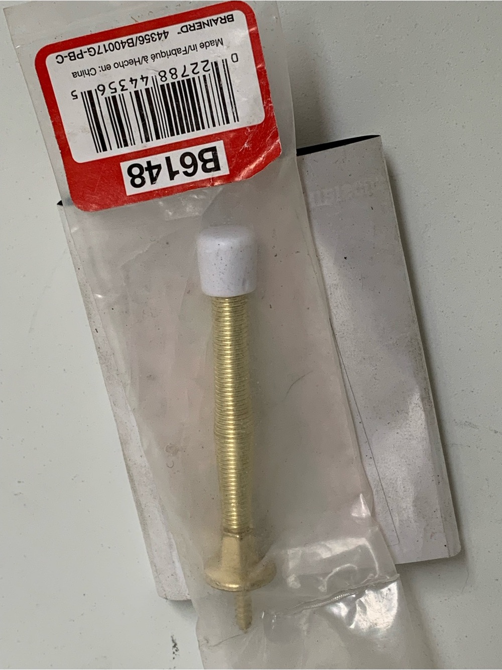 Brass Spring Door Stop with White Rubber Tip